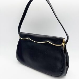 60's Etna Handbag‎ Kiss Lock Close Vintage Womens Black Leather Clasp Italian